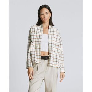 EVERLANE The Boxy Flannel Shirt XS Plaid Ivory Multi Button Relaxed Top NWT B50